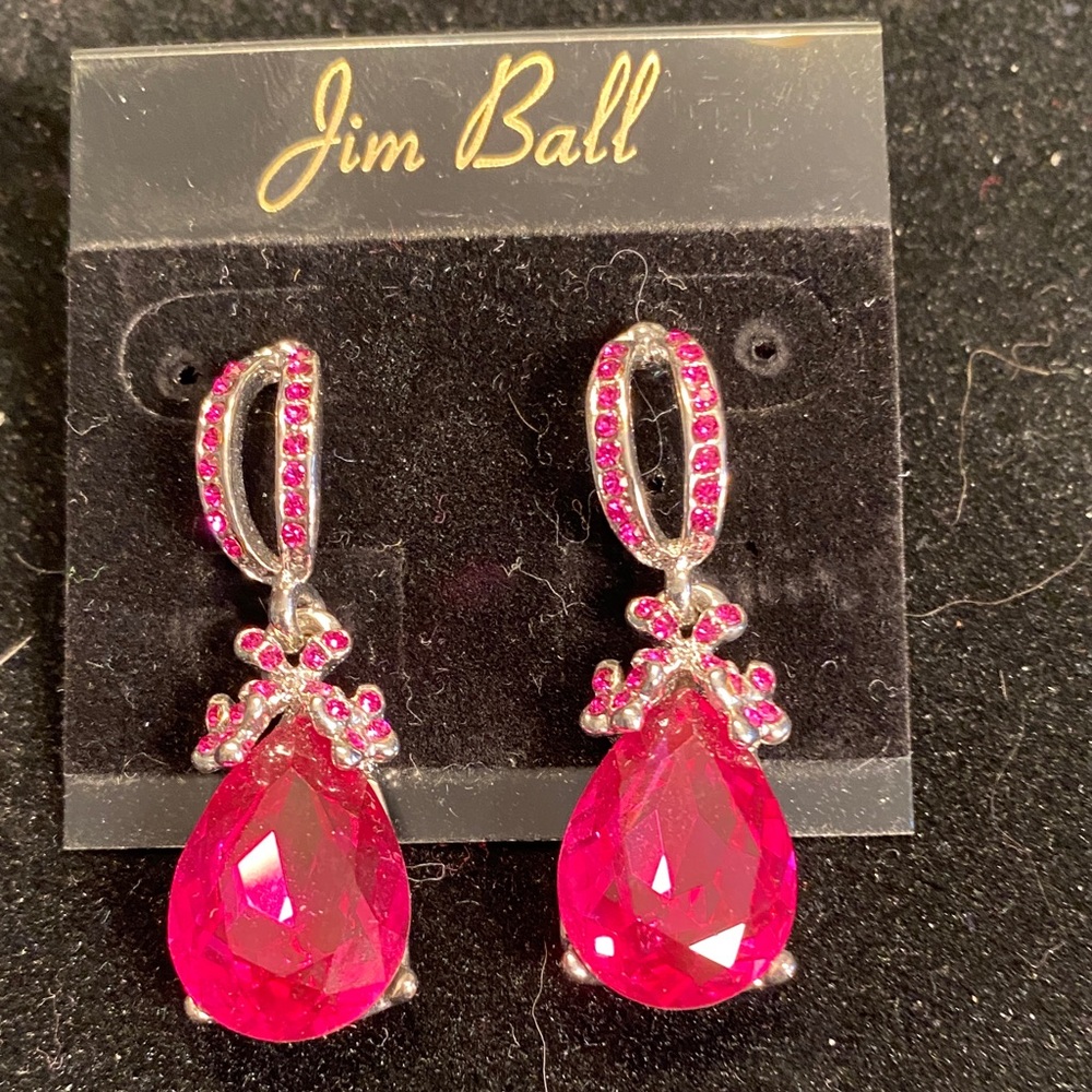 Jim Ball Pink Teardrop Crystal Drop Earrings